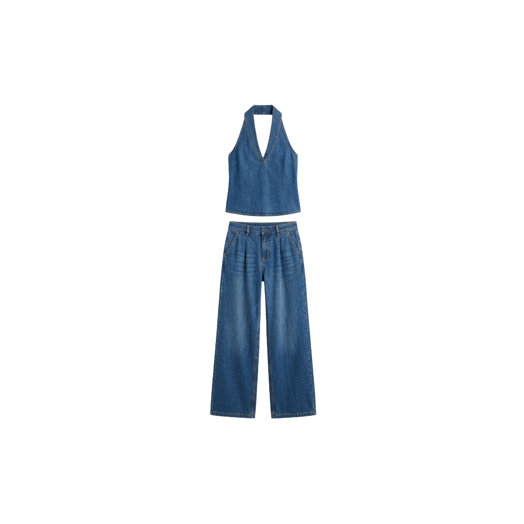 Conjunto de jeans para mujer 2026 – Retro, lavado a la piedra, pantalón de pierna recta, estilo casual