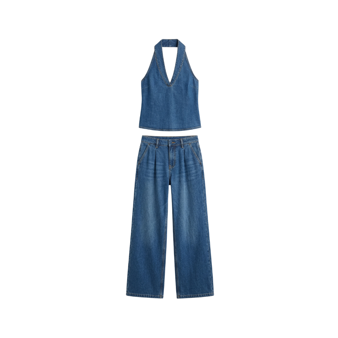 Conjunto de jeans para mujer 2026 – Retro, lavado a la piedra, pantalón de pierna recta, estilo casual