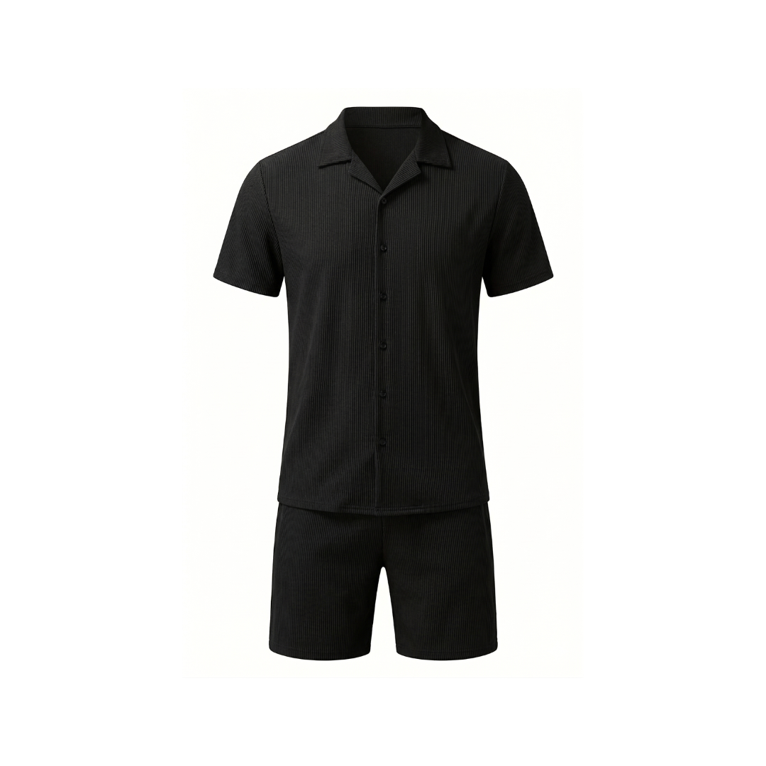 Conjunto informal para hombre: camisa de manga corta y pantalones cortos, holgados y cómodos para la playa y el tiempo libre