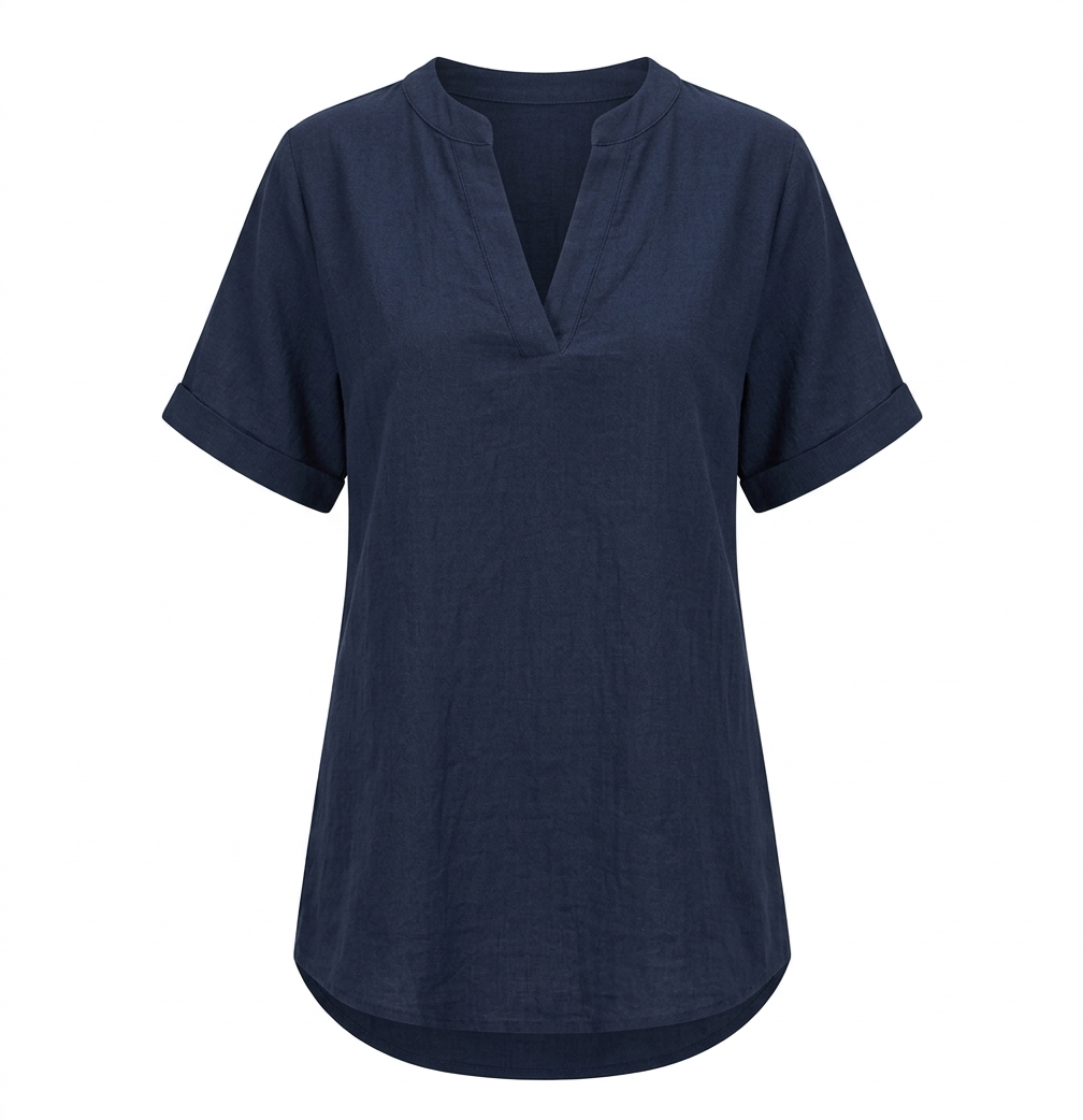 Blusa de manga corta holgada de color liso a la moda.