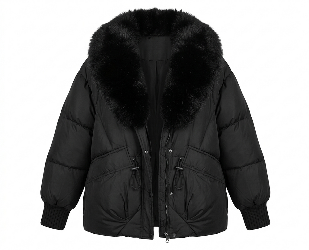 Elegante chaqueta acolchada con cuello de piel sintética