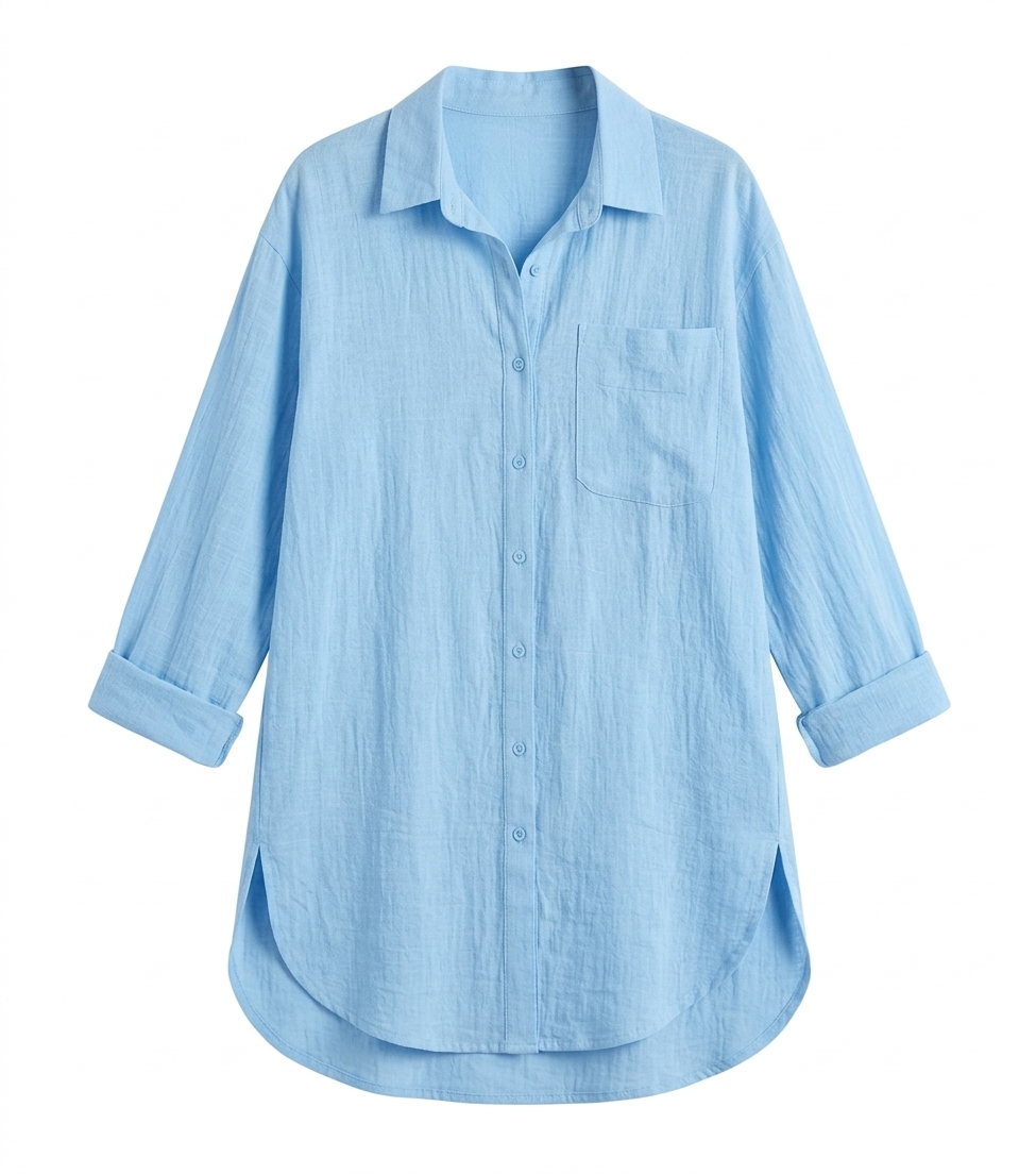 Camisa de mujer de corte holgado y largo con bototnes