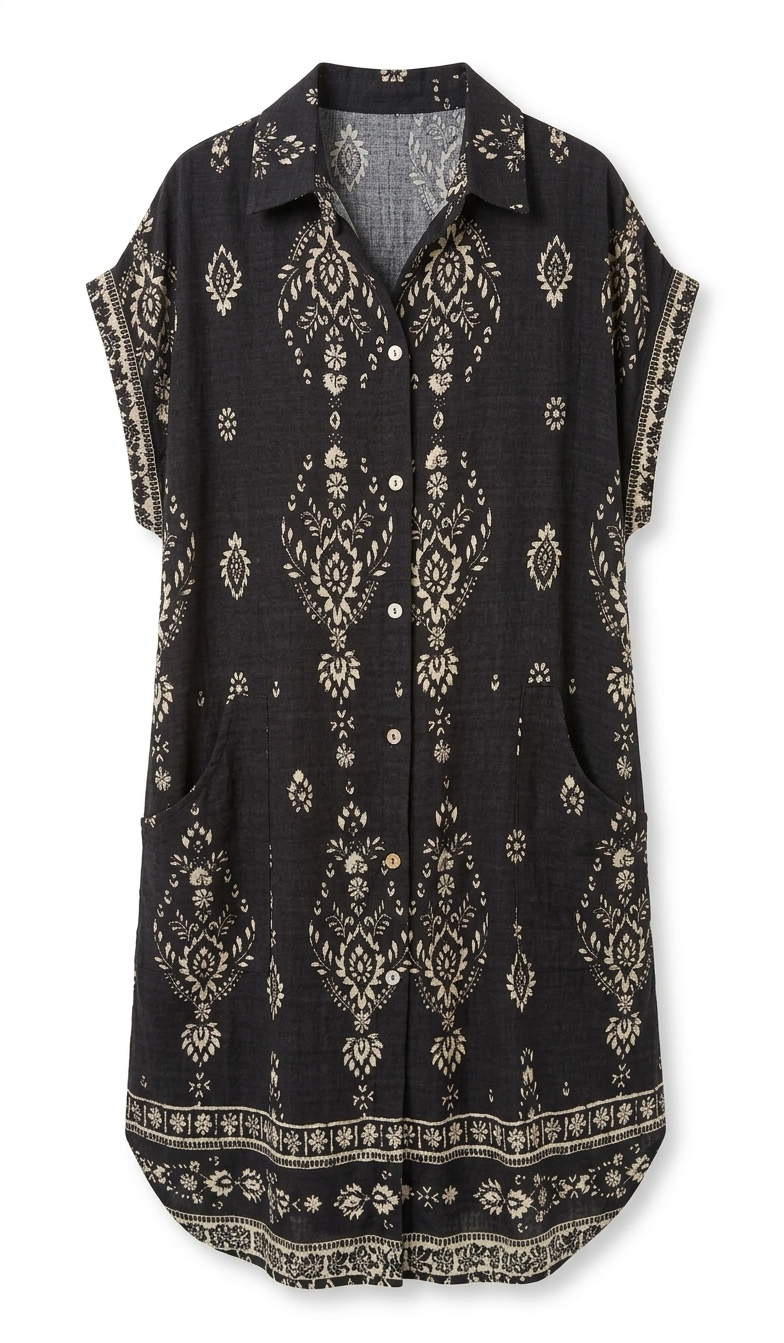Vestido holgado de lino de manga corta para mujer