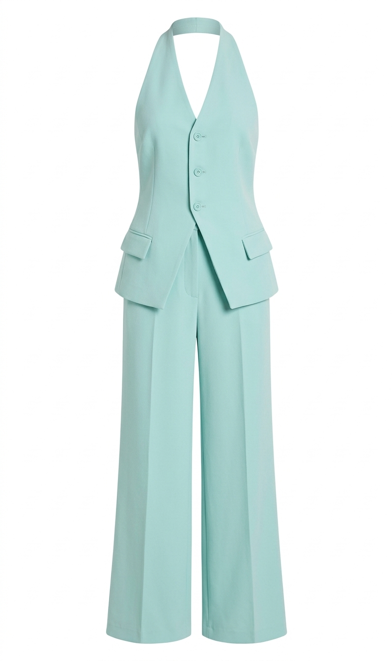 Conjunto de top de tirantes y pantalón de pierna ancha para mujer