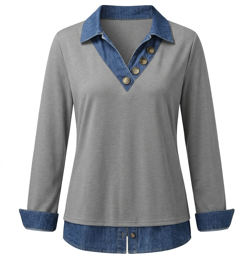 Camisa de mujer de capas con cuello vaquero
