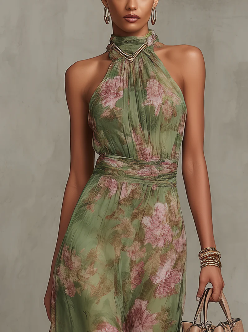 Livia | Vestido maxi halter floral