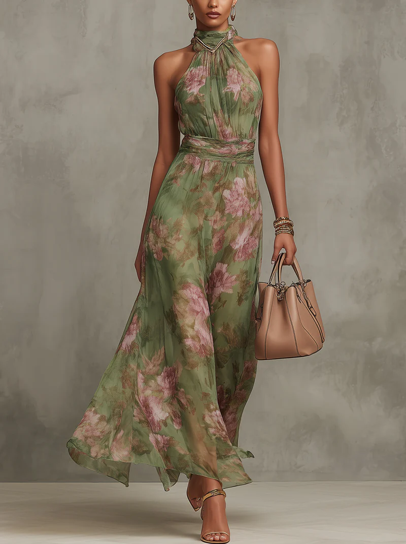 Livia | Vestido maxi halter floral