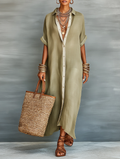Manelle™ | Vestido maxi verde oliva con línea minimalista