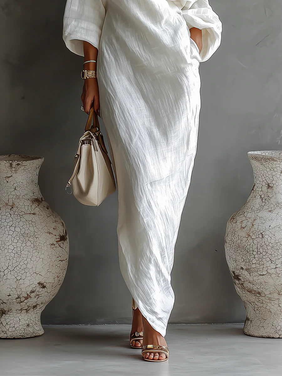 Elise™ | Elegante vestido maxi de un solo hombro en blanco