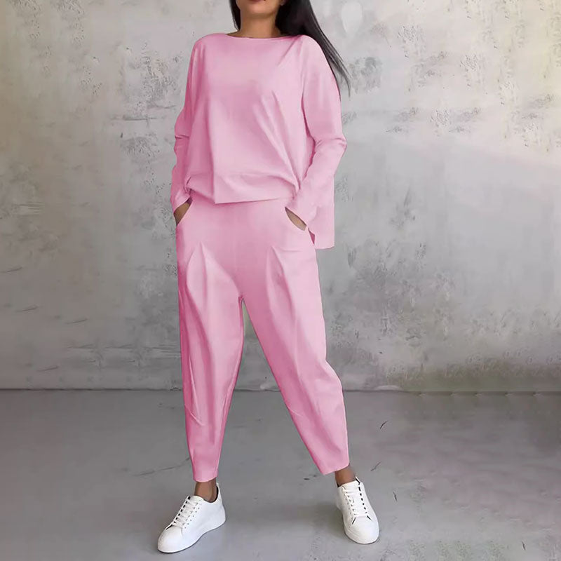 Conjunto de 2 piezas: manga larga con cuello redondo y pantalón