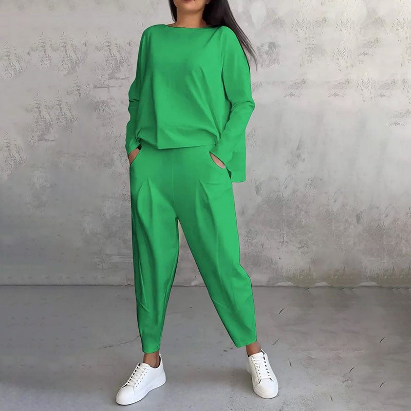 Conjunto de 2 piezas: manga larga con cuello redondo y pantalón