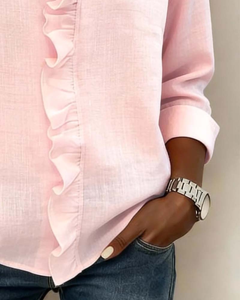 Blusa con volantes, escote en V y manga larga