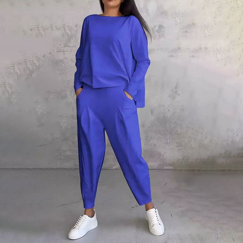 Conjunto de 2 piezas: manga larga con cuello redondo y pantalón
