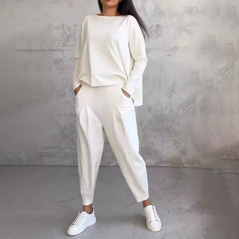 Conjunto de 2 piezas: manga larga con cuello redondo y pantalón