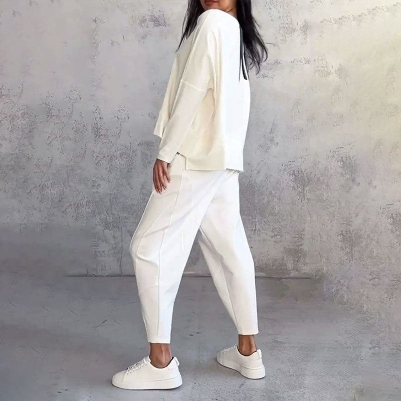 Conjunto de 2 piezas: manga larga con cuello redondo y pantalón
