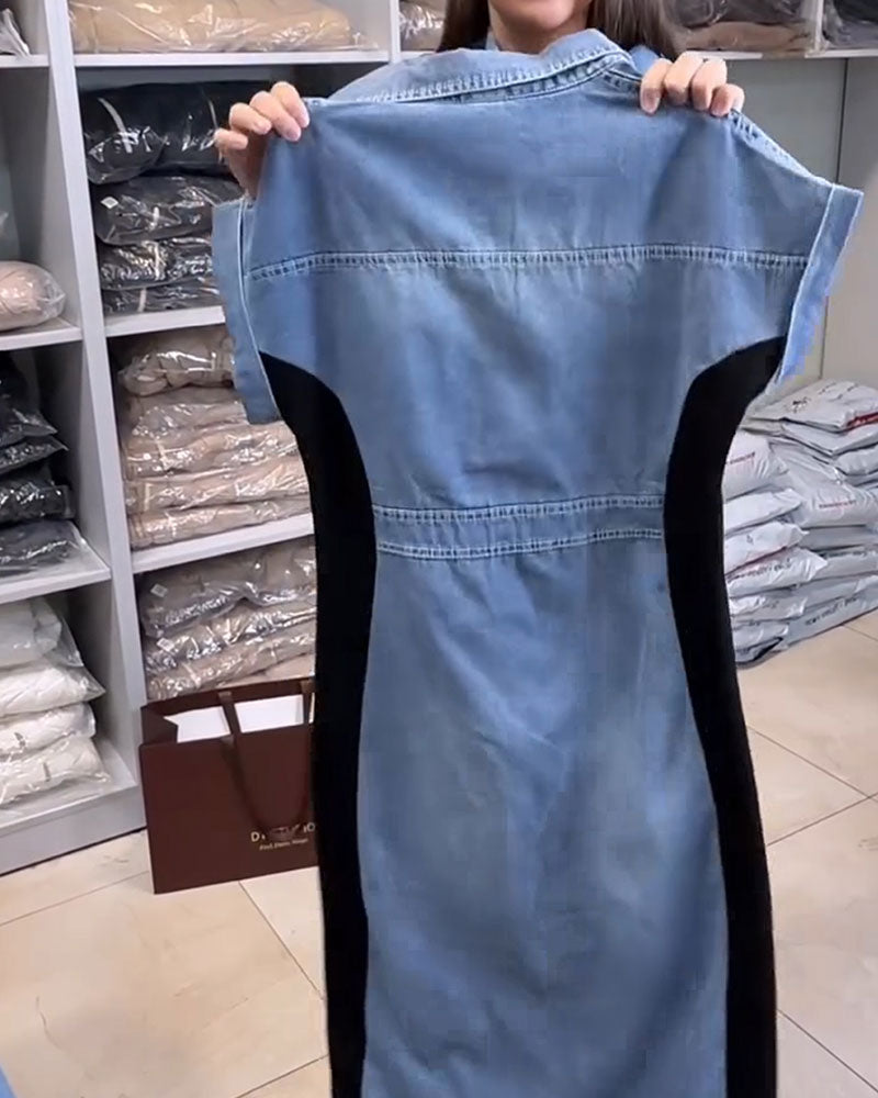 Vestido casual denim patchwork