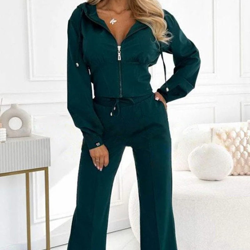 Conjunto deportivo de 2 piezas con cremallera completa para mujer