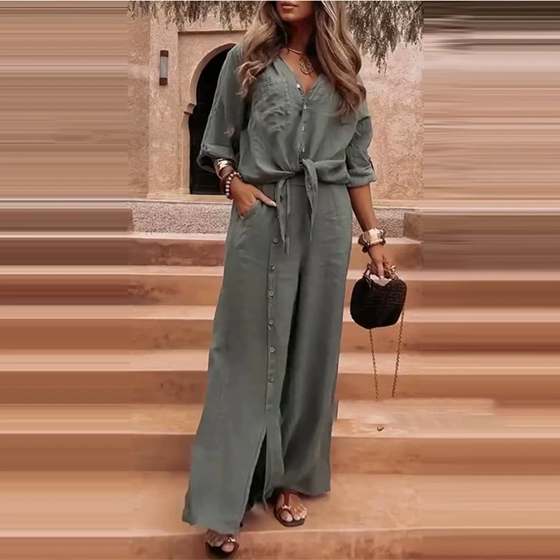 Elegante conjunto de 2 piezas para mujer en color liso