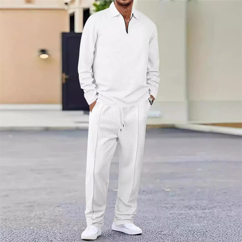 Conjunto de punto gofrado para hombre: sudadera y pantalón de pierna recta