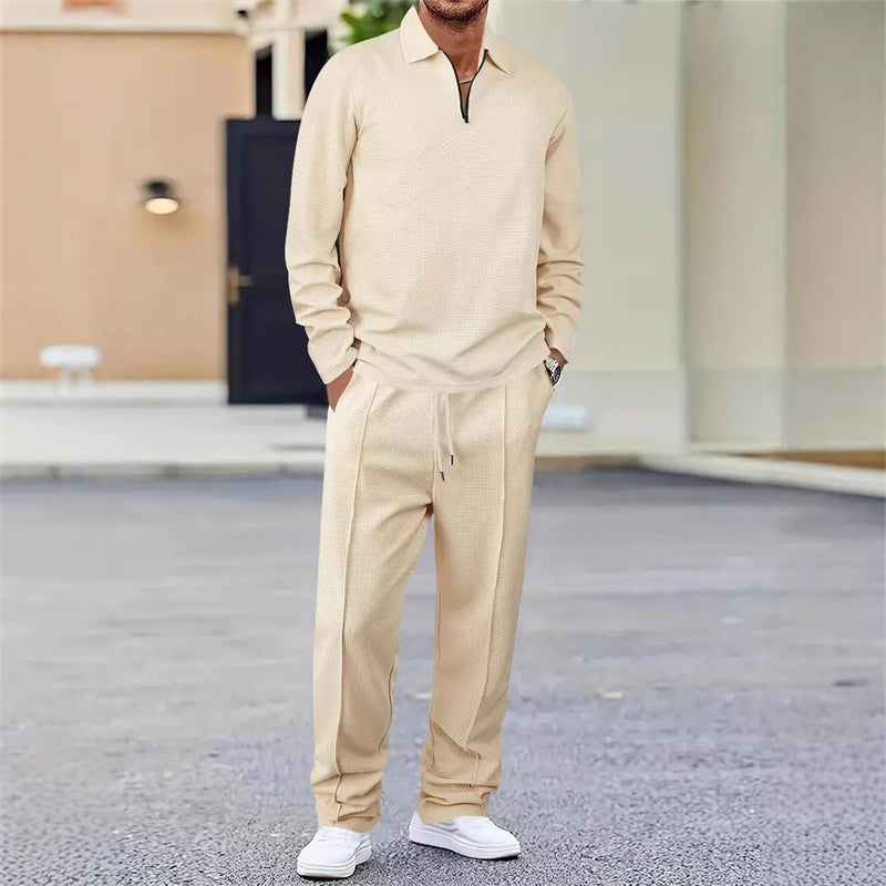 Conjunto de punto gofrado para hombre: sudadera y pantalón de pierna recta
