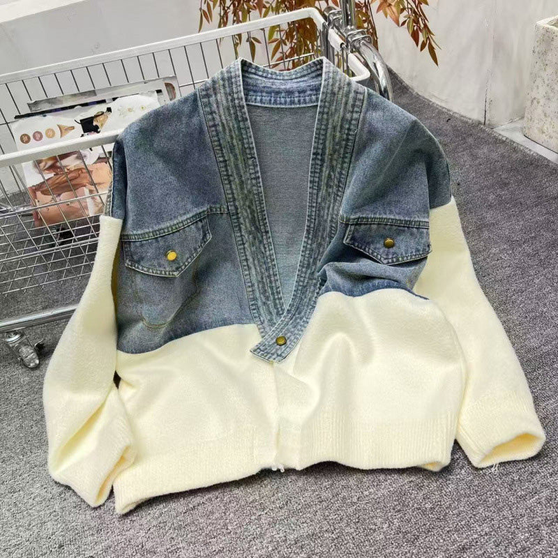 Chaqueta elegante para mujer con diseño de patchwork y mangas largas