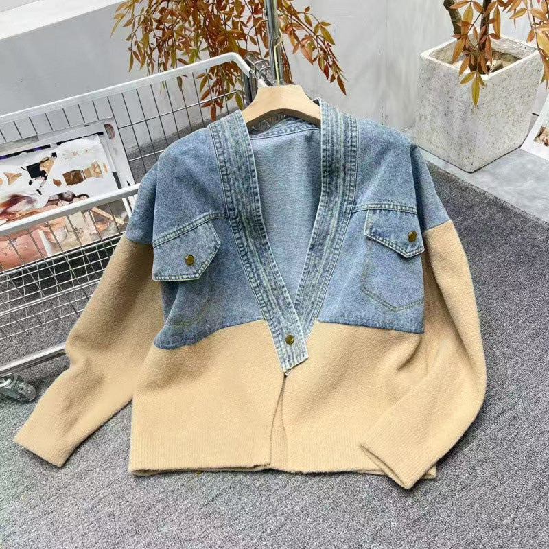 Chaqueta elegante para mujer con diseño de patchwork y mangas largas