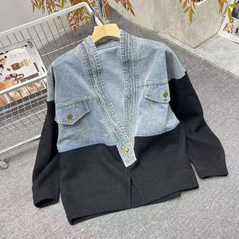 Chaqueta elegante para mujer con diseño de patchwork y mangas largas