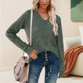 Jersey de mujer con cuello en V y manga larga en color liso