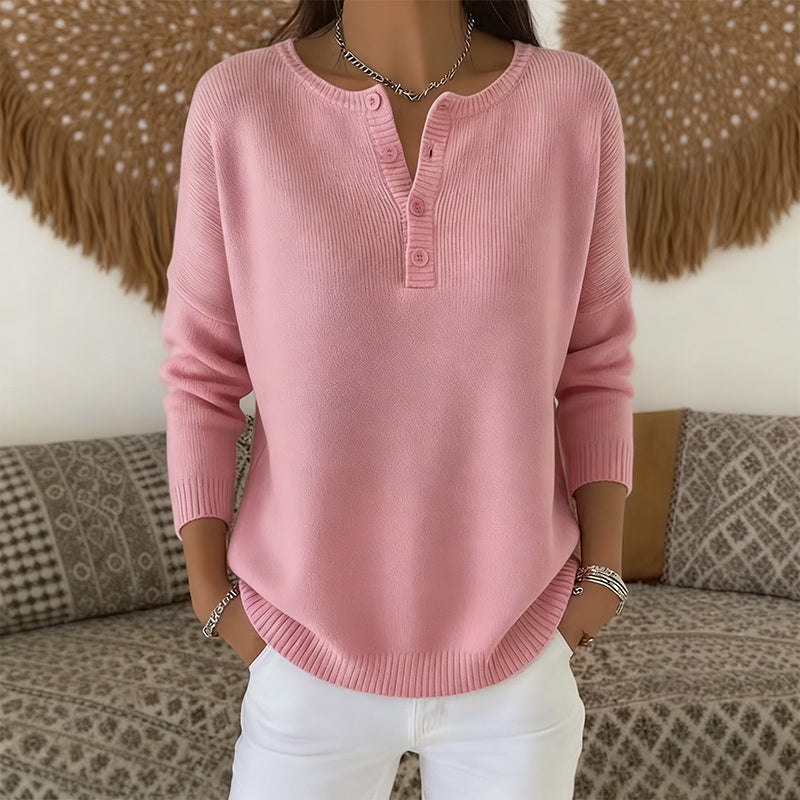 Jersey de punto para mujer con cuello Henley
