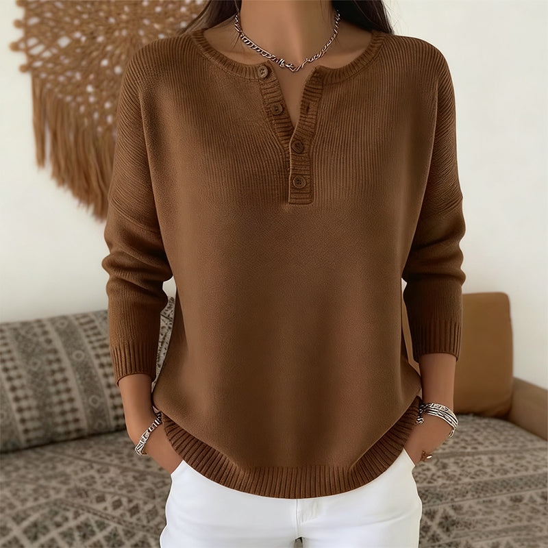 Jersey de punto para mujer con cuello Henley