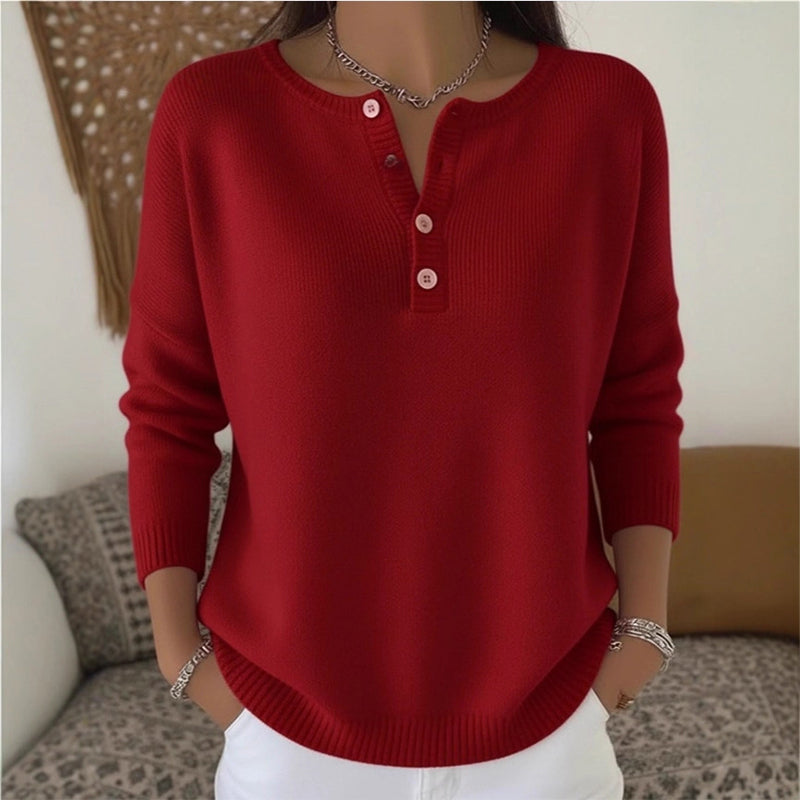 Jersey de punto para mujer con cuello Henley