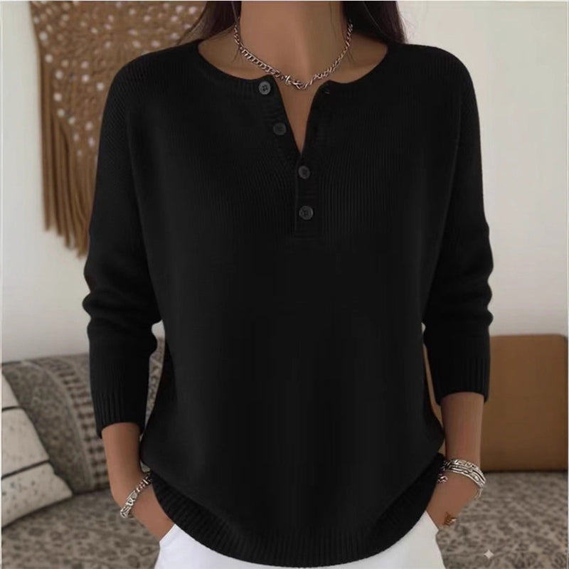 Jersey de punto para mujer con cuello Henley