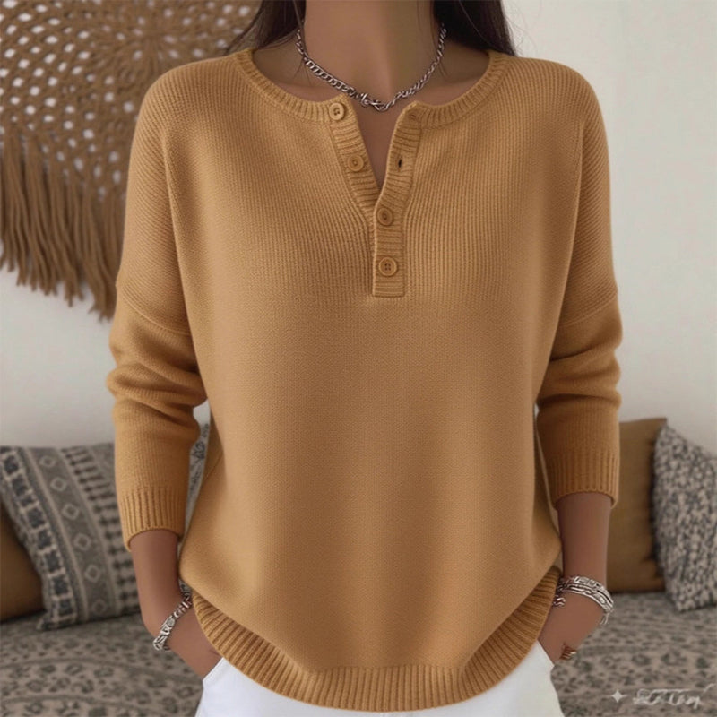 Jersey de punto para mujer con cuello Henley