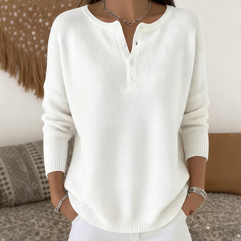 Jersey de punto para mujer con cuello Henley