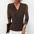 Top de manga larga con cuello en V para mujer Sparkle Crossover
