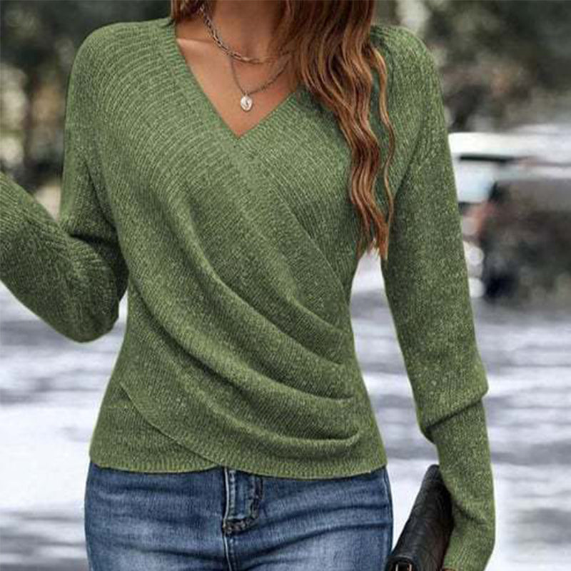 Jersey de cuello en V elegante y casual para mujer