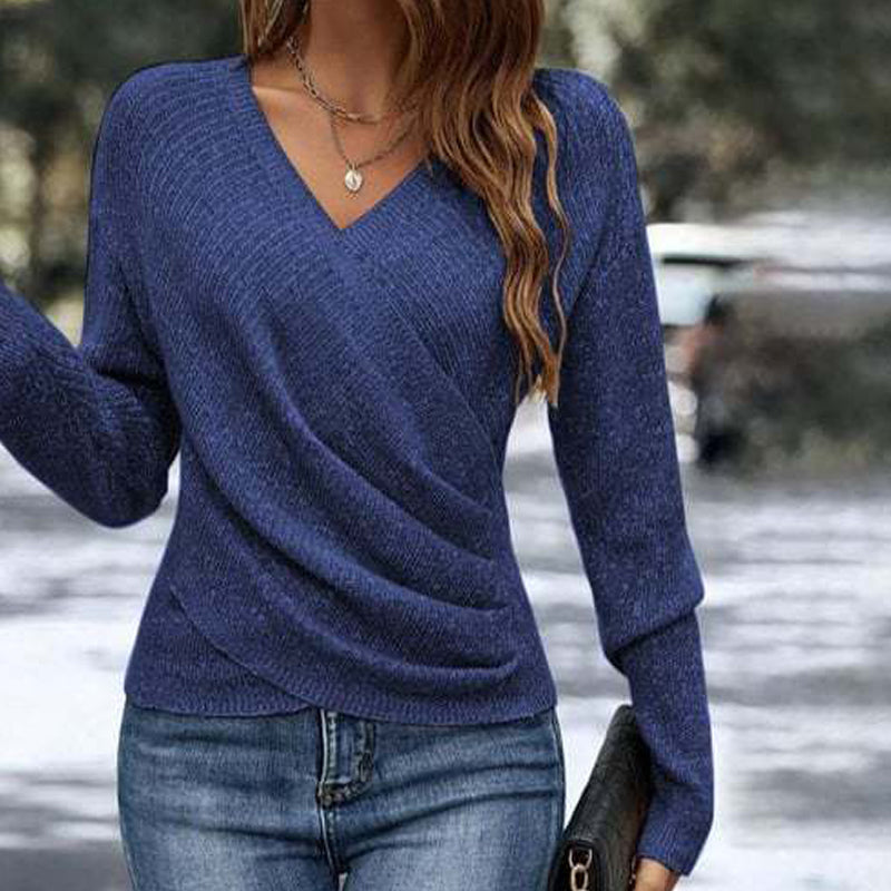 Jersey de cuello en V elegante y casual para mujer