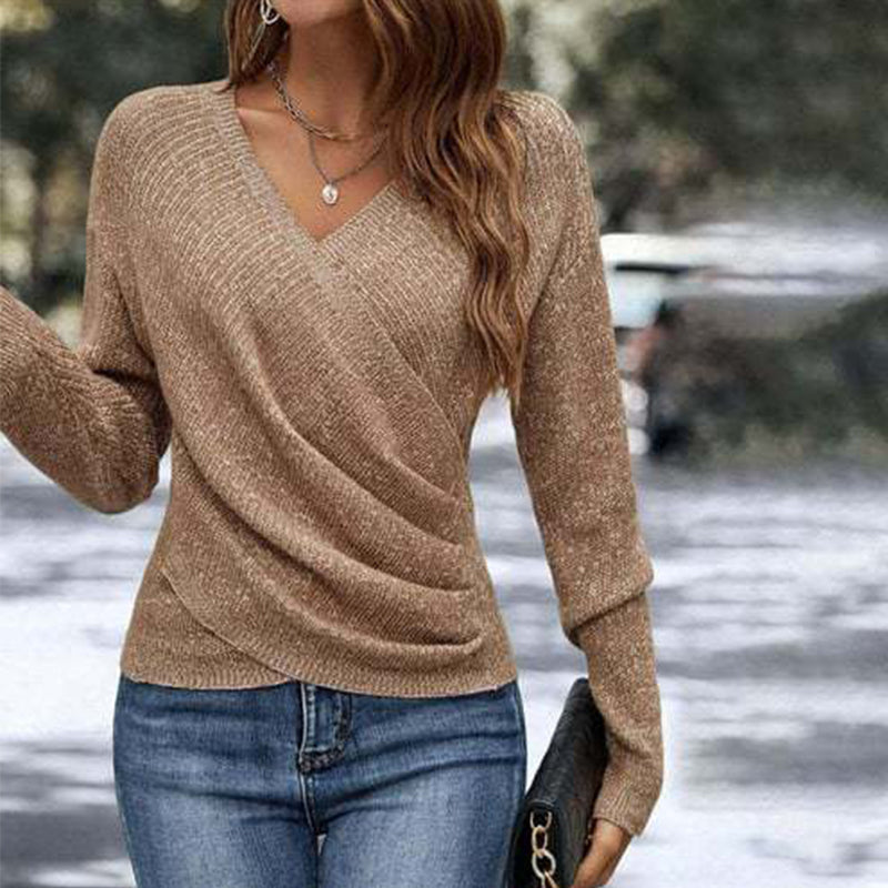 Jersey de cuello en V elegante y casual para mujer