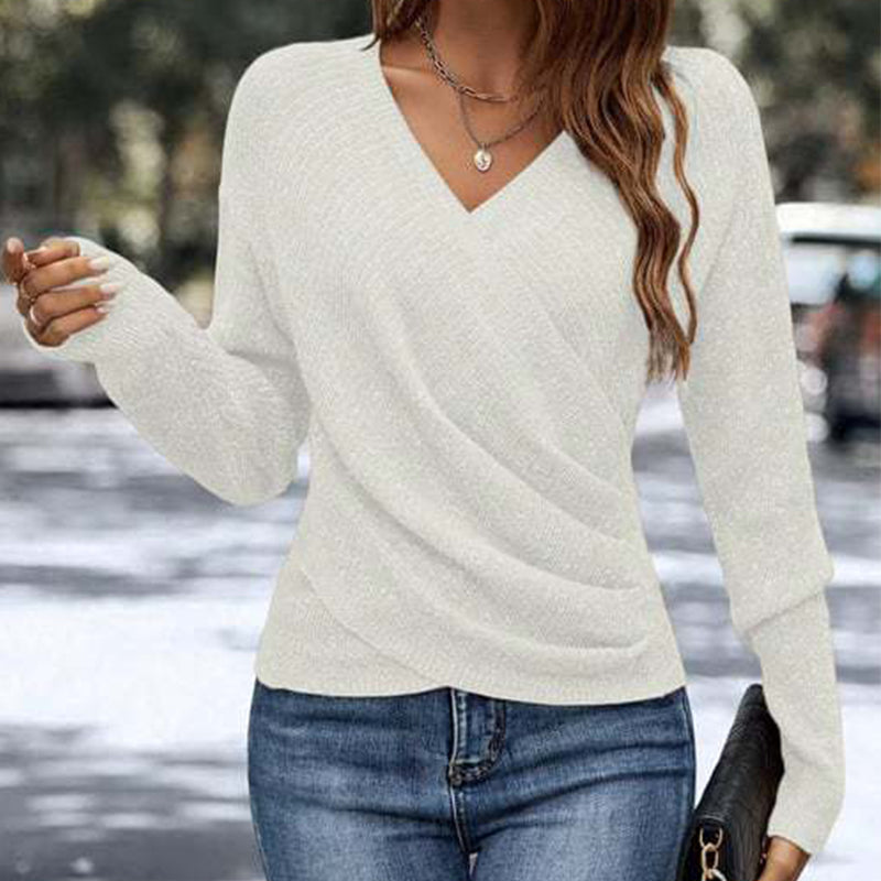 Jersey de cuello en V elegante y casual para mujer