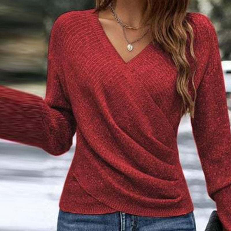 Jersey de cuello en V elegante y casual para mujer