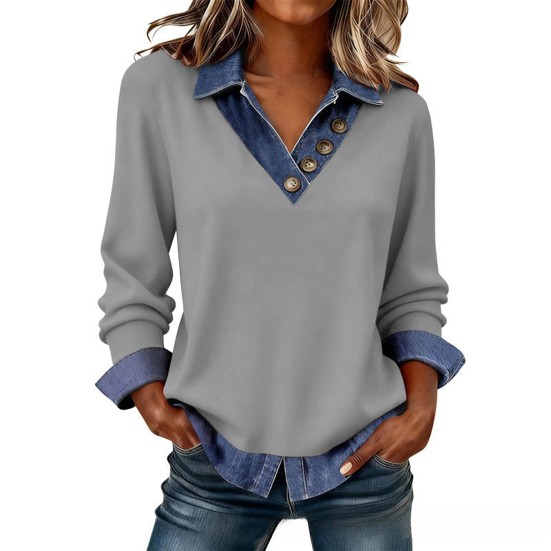 Camisa de mujer de capas con cuello vaquero