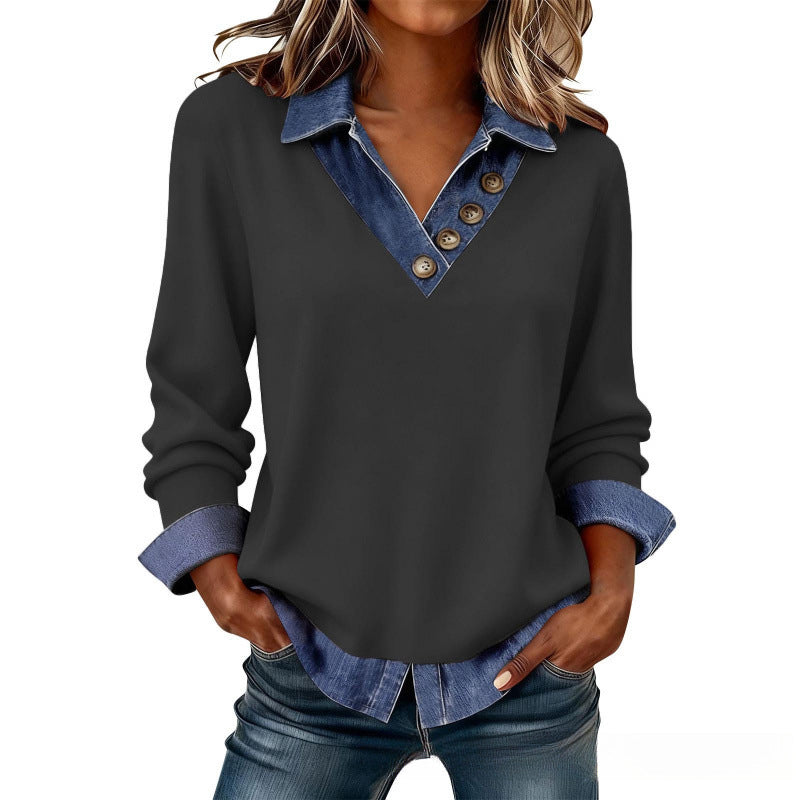 Camisa de mujer de capas con cuello vaquero