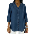 Camisa informal de mujer con cuello en V con volantes