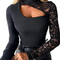 Top de mujer con corte asimétrico y mangas de encaje