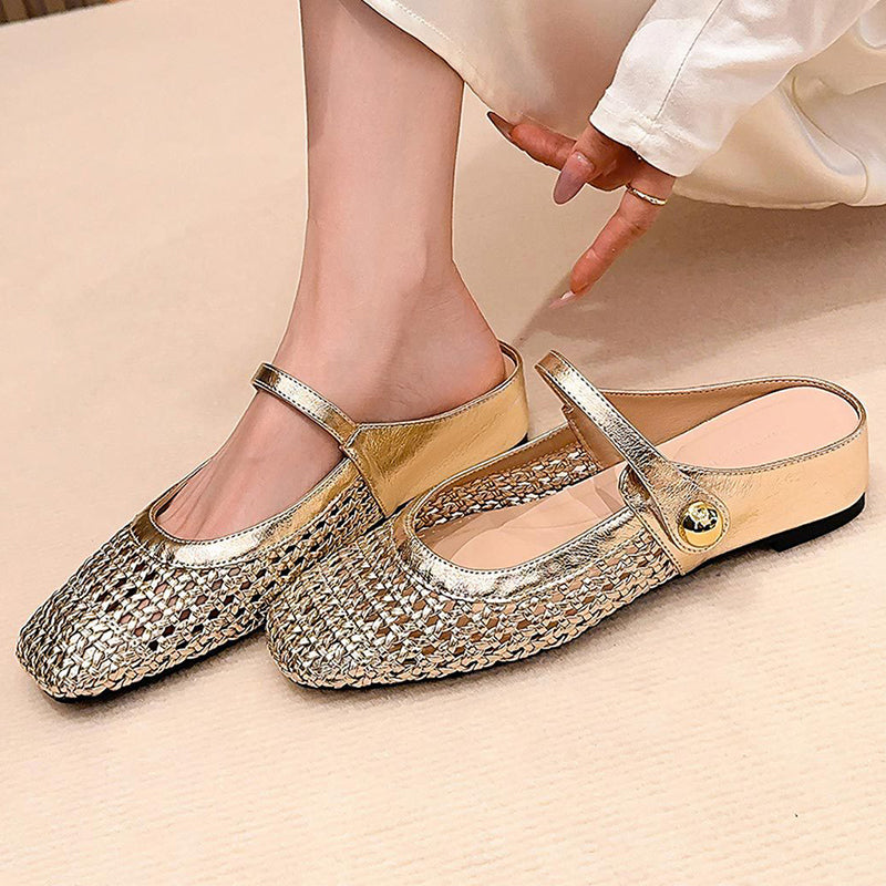 Zapatos tipo mules para mujer de tejido trenzado, con puntera cuadrada y cierre tipo Mary Jane