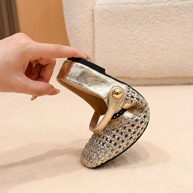 Zapatos tipo mules para mujer de tejido trenzado, con puntera cuadrada y cierre tipo Mary Jane