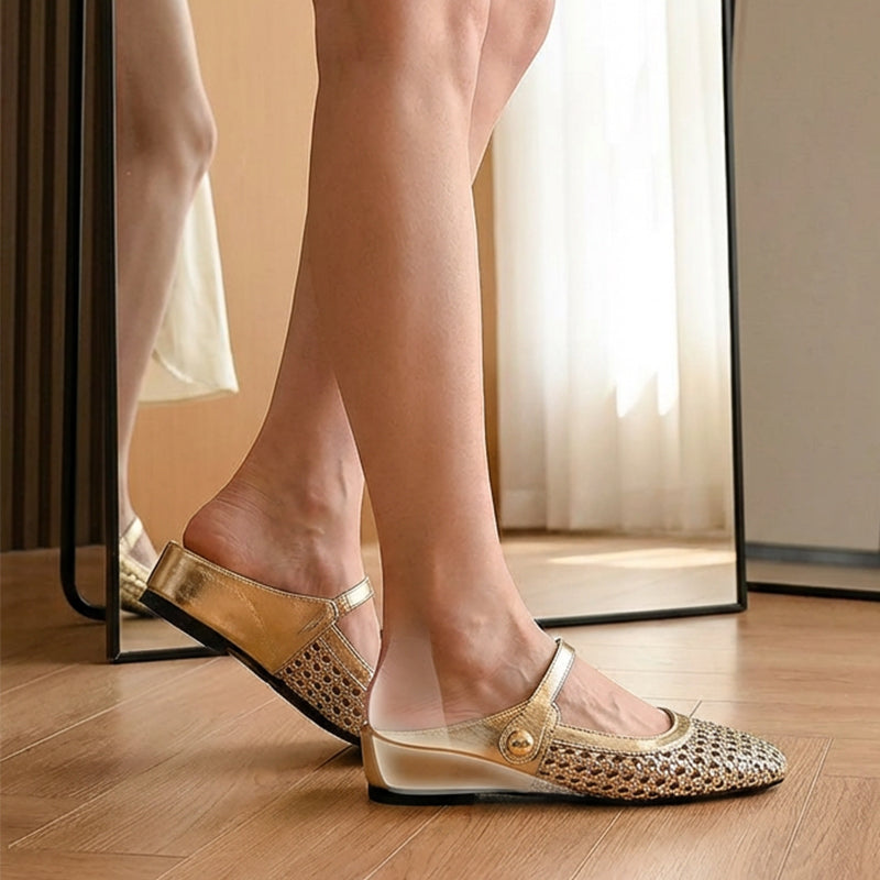 Zapatos tipo mules para mujer de tejido trenzado, con puntera cuadrada y cierre tipo Mary Jane