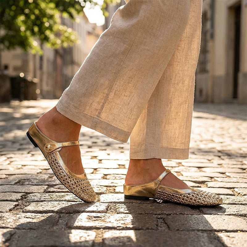 Zapatos tipo mules para mujer de tejido trenzado, con puntera cuadrada y cierre tipo Mary Jane