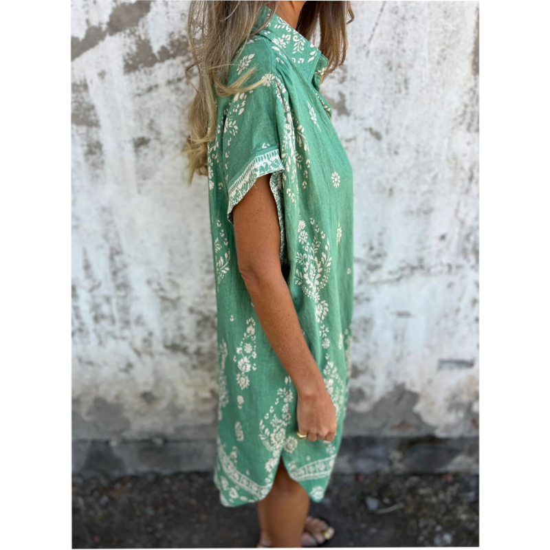 Vestido holgado de lino de manga corta para mujer
