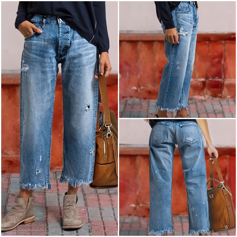 Vaqueros retro de mujer, de corte recto y largo corto